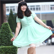 เสื้อผ้าเดรสเกาหลีคนอ้วนสาวอวบไซส์ใหญ่ สีเขียว XL รอบอก 40 นิ้ว